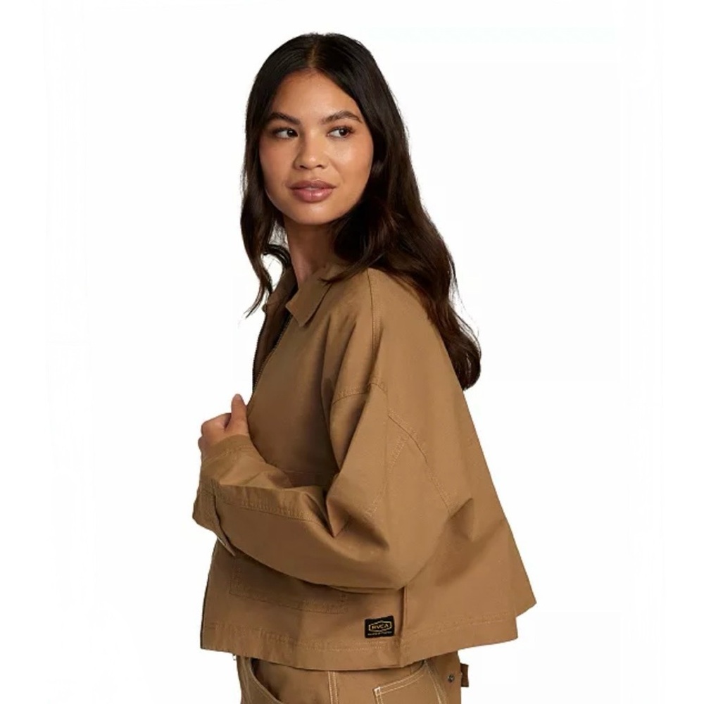 Tan RVCA Junior’s Boxy Fit Zip-Up Jacket - Picture 3 of 3